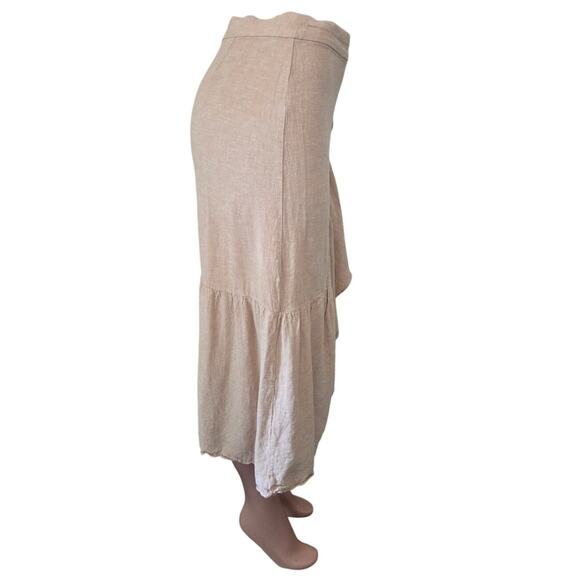 Madewell Linen-Blend Ruffle-Wrap Midi Skirt Women's‎ Size 0 Earthen Sand Neutral - Picture 6 of 7